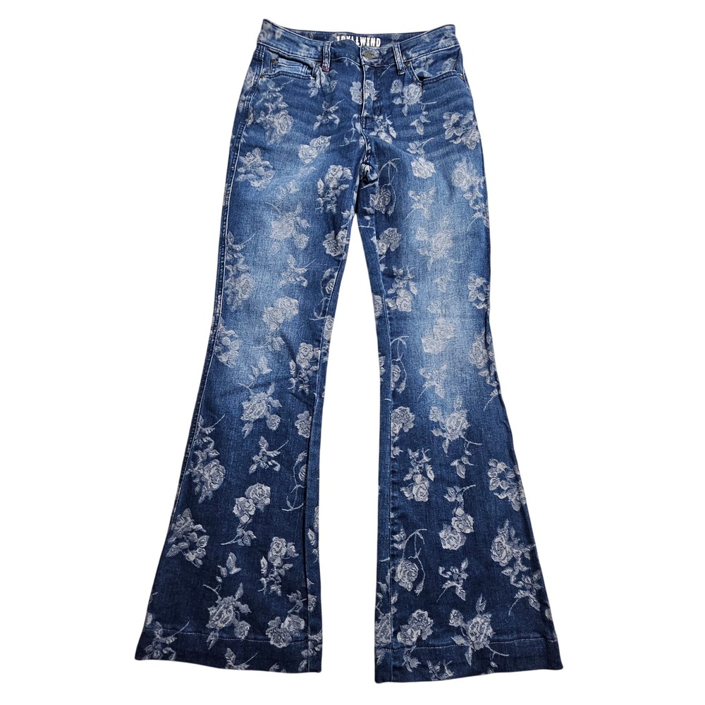 Idyllwind Flare Jeans Womens 2 Blue Floral Rose Print High Rise 34L Denim